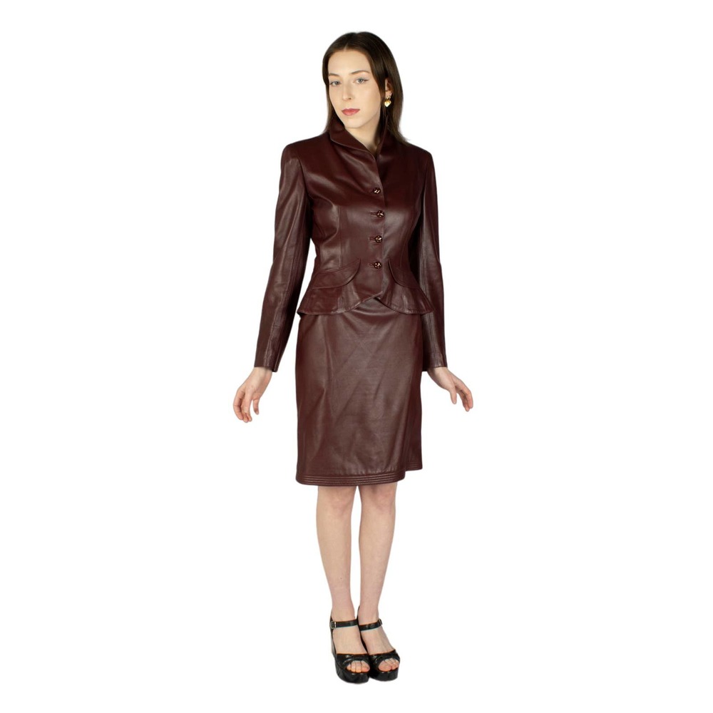 90s Burgundy Leather Set | Emanuel Ungaro | Tag Size 6 | VTG Vintage